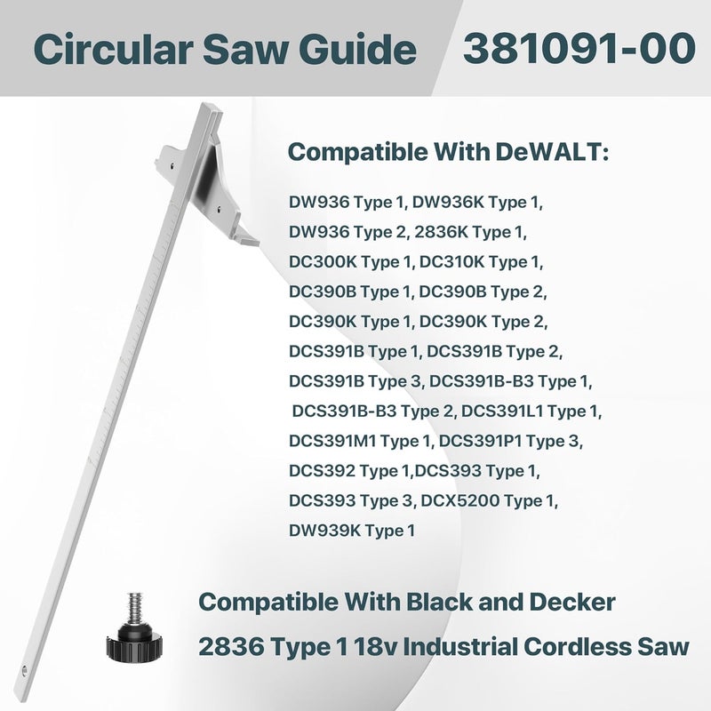 SurpLee 381091-00 بديل دليل المنشار الدائري - متوافق مع De-Walt DC390K، DW936، DC300، DC310، DCS391B، DCS393، DC390B دليل حافة المنشار لالمناشير الدائرية اللاسلكية - Image 4